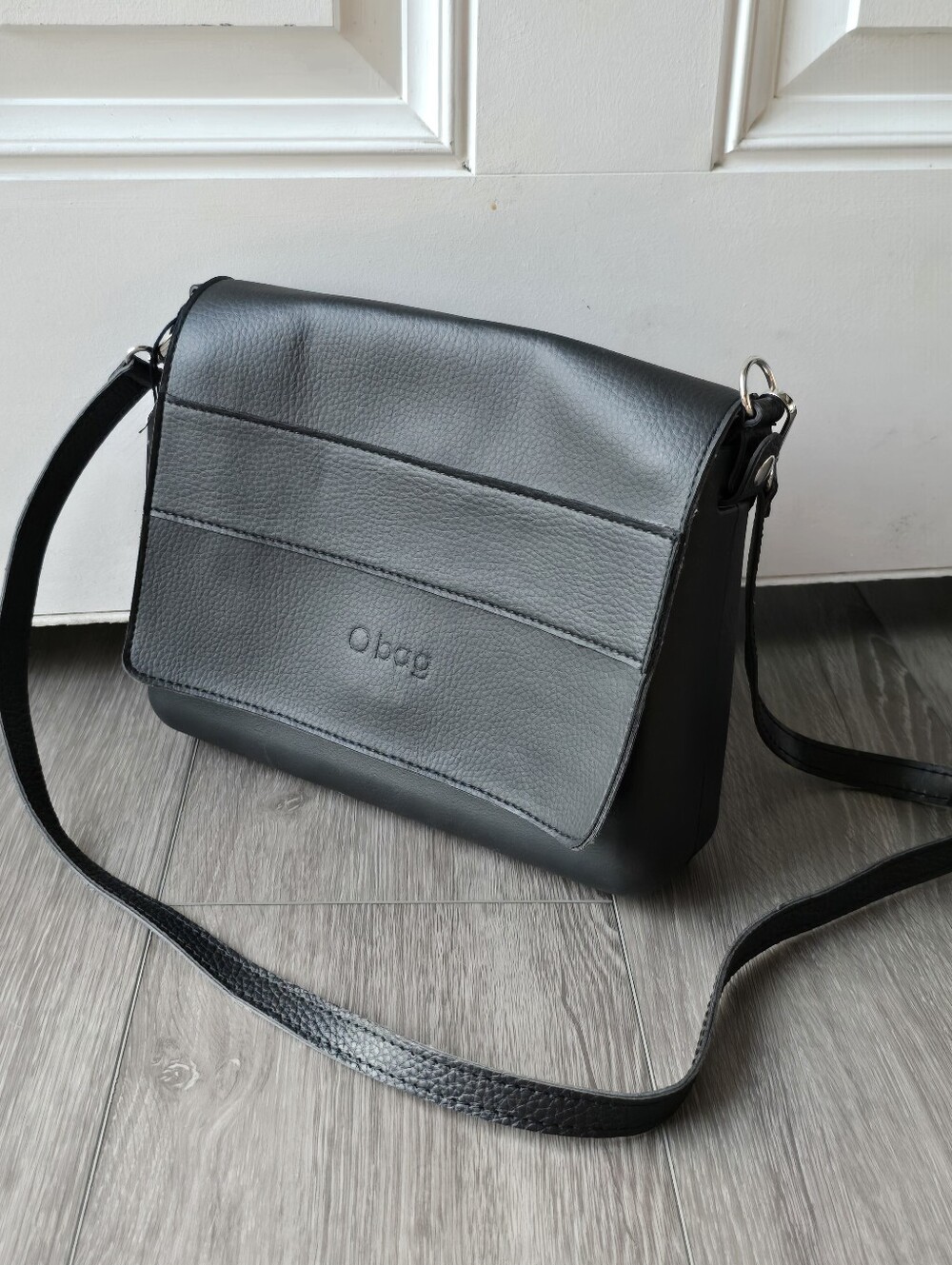 O bag Glam Crossbody Black Vegan Leather Flap Adjustable Strap Made in Italy NWT